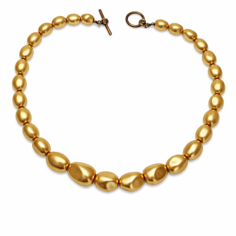 Vintage Gold Tone Beaded Necklace 18” Toggle Clasp Statement Necklace Elegant - Picture 2 of 4